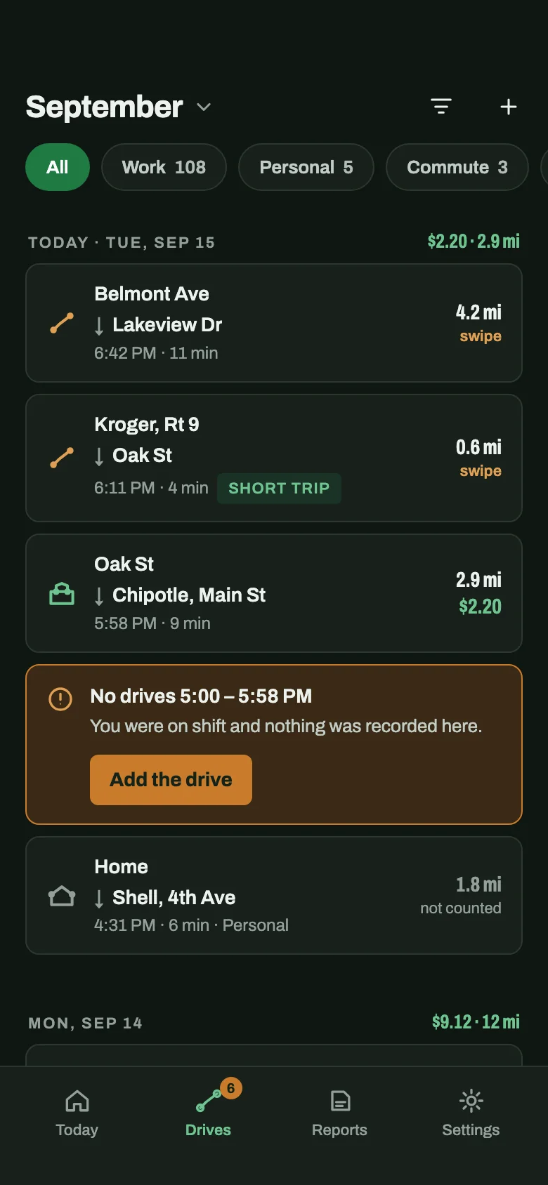 CatchMile drives list