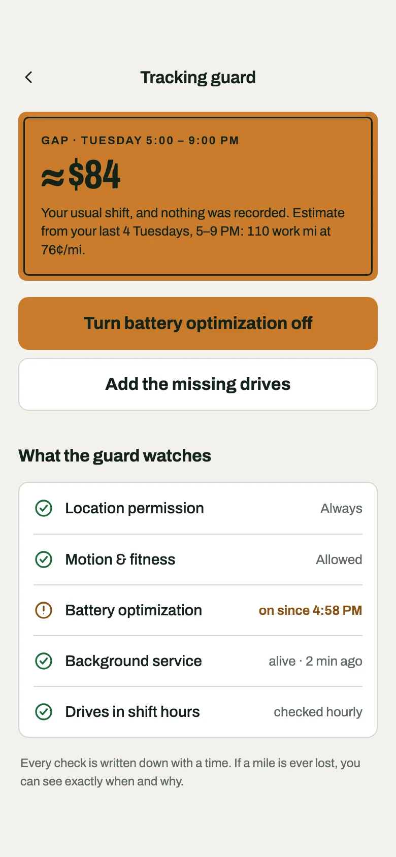Tracking guard checklist