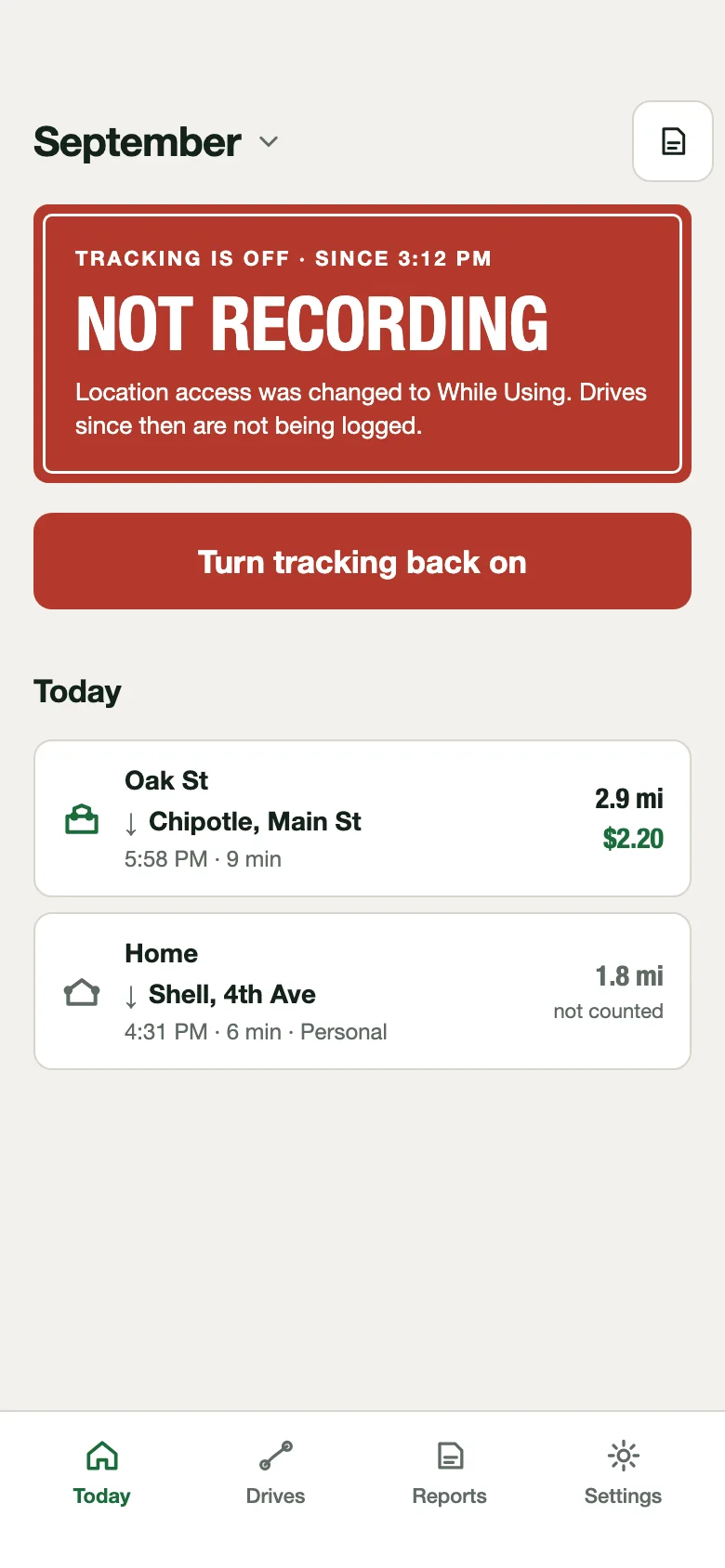 Tracking is off — not recording, with the fix