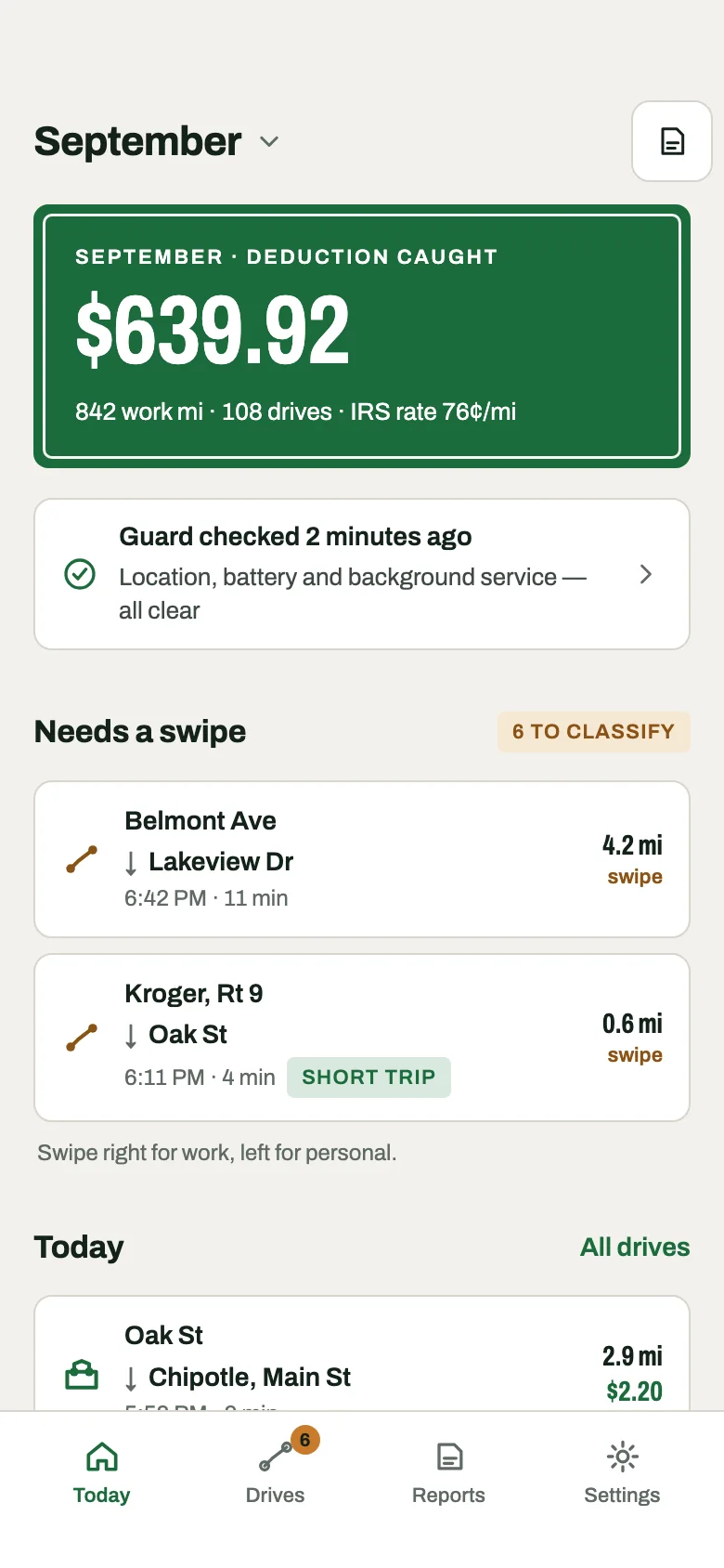 Today: drives logged on their own and September's deduction so far